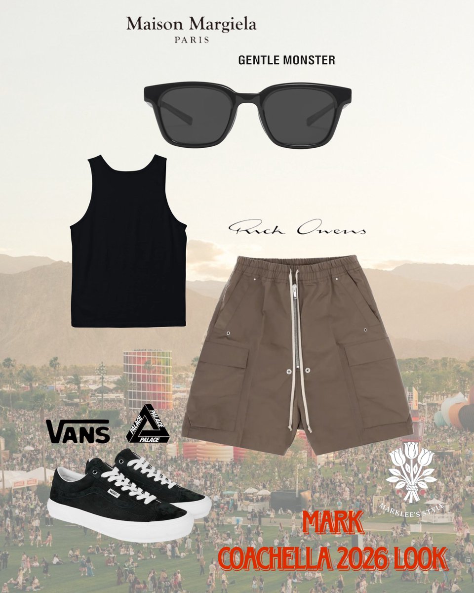 MARK — COACHELLA 2026 LOOK

【MAISON MARGIELA × GENTLE MONSTER】
MM006 01 Sunglasses

【UNKNOWN】
Black Tank Top

【RICK OWENS】
Cargobela Zip-Fastening Cargo-Pockets Shorts

【PALACE × VANS】
Skate Old Skool

2026.04.19

#MARK #marklee 
#마크　#markleecloset