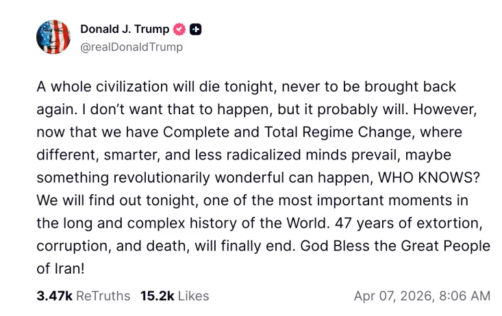 MarioNawfal's tweet image. 🚨🇮🇷🇺🇸 "Open the Fuckin' Strait, you crazy bastards" to "A whole civilization will die tonight"... the real story behind Trump's two most shocking posts

The WSJ's inside account finally reveals what was happening when Trump sent the posts that stunned the world. 

Six hours