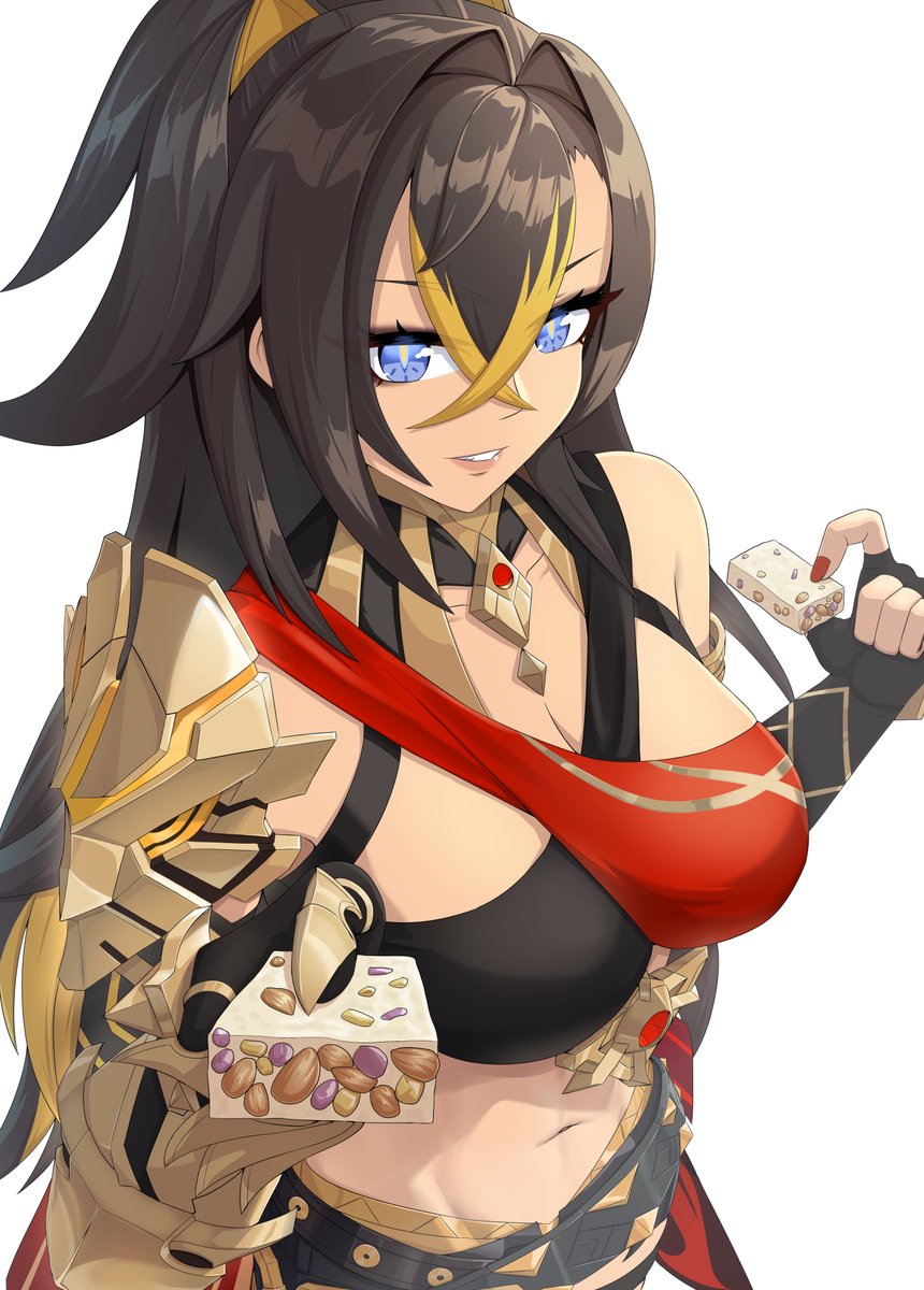 art_Xon's tweet photo. Dehya offering candied ajilenakh nut.

#Dehya #GenshinImpact https://t.co/2slWMWiiT1