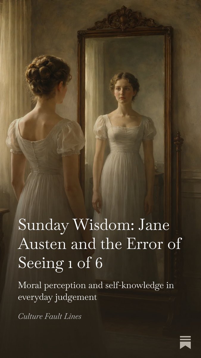 FaultLineAUS's tweet image. In a world quick to label others malicious or toxic, Austen offers a sharper truth: much of what looks like moral failure is actually perceptual failure—misreading signals and resisting revision. 
culturefaultlines.substack.com/p/sunday-wisdo… 

#JaneAusten #MoralPhilosophy #SelfReflection