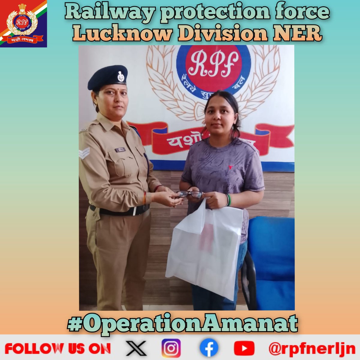 rpfnerljn's tweet photo. 18.04.2026  Under Operation #Amanat, RPF Lucknow Jn acted promptly on a #RailMadad complaint and recovered a lost power spectacle from T/No. 15007. The item was safely returned to its rightful owner after due verification.#RPFIndia #PassengerCare #RailwaySecurity
@rpfner 
@drmljn https://t.co/pl5ZI72E62