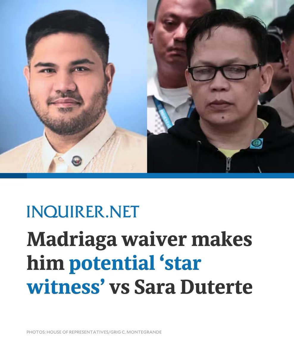 inquirerdotnet's tweet photo. ‘A WITNESS WHO HAS NOTHING TO HIDE IS VERY CREDIBLE’

Confessed “bagman” Ramil Madriaga could be a key witness in the impeachment case against Vice President Sara Duterte after he waived his bank secrecy rights, a move that Deputy Speaker Paolo Ortega V said could help establish a money trail linking him to the Duterte family.

READ MORE: https://t.co/wN6jKt4GLt