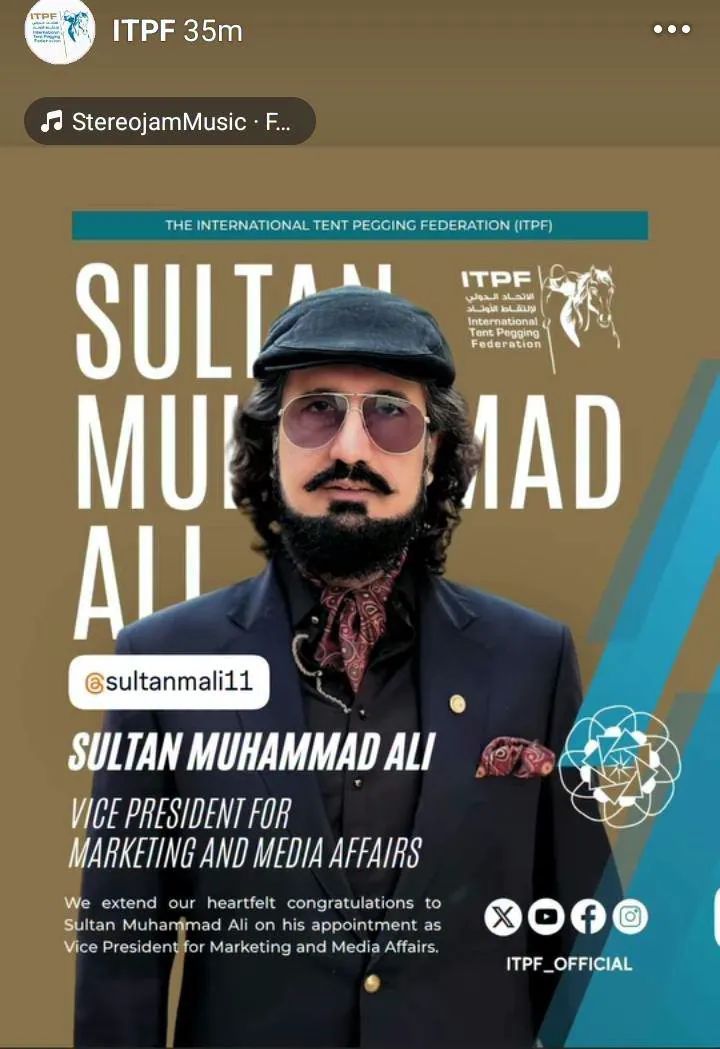 Proud moment for Pakistan 🇵🇰
Sahibzada Sultan Muhammad Ali appointed as Vice President of International Tent Pegging Federation.
#SultanVicePresidentITPF #SultanRisesAgain #GreenFlagRisesAtITPF