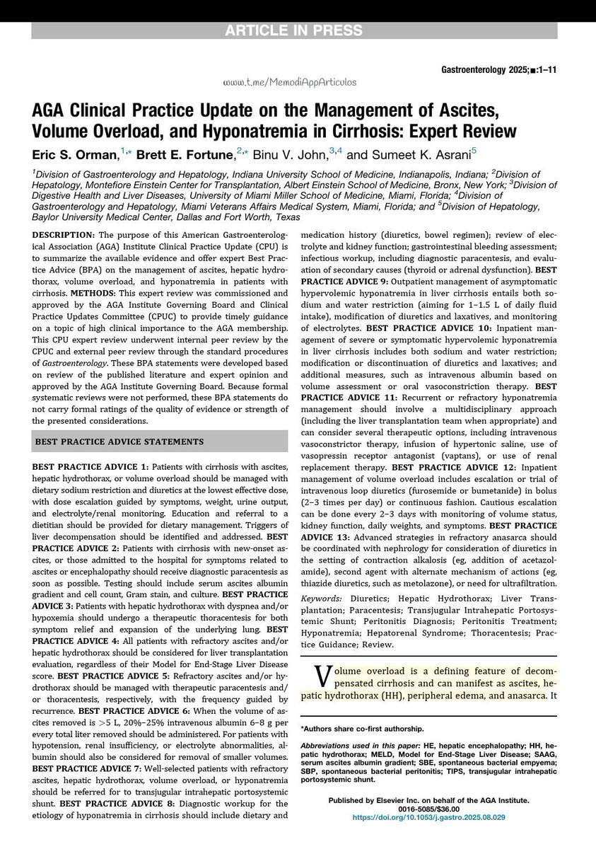 💧 Ascites, hyponatremia, and volume overload in cirrhosis: we are still managing consequences, not disease

Decompensated cirrhosis is defined by one thing:

👉 Fluid dysregulation

Ascites
Pleural effusion (hepatic hydrothorax)
Edema
Hyponatremia

And behind all of them:

➡️