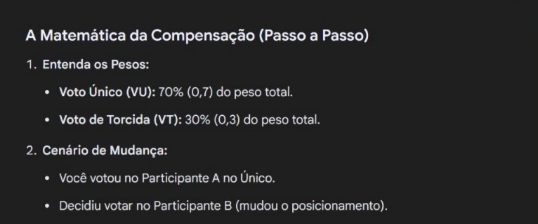 JULIADEPAULAGO2's tweet photo. @titiasofa Olhem oq devem fazer segundo IA.
Se TOdos q votaramm errado derem ao menos uns 3 votos de torcida.... O problema é o volume, tem de ser muito alto de torcida pra compensar. https://t.co/HDv889Otd2