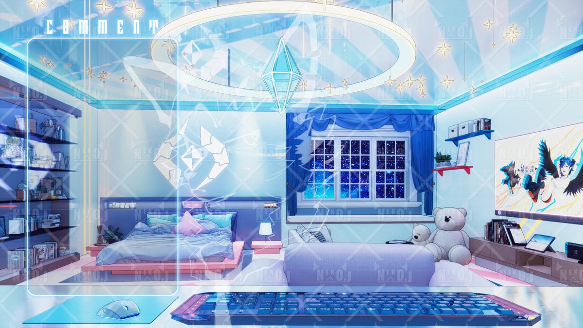 Catandcanned's tweet image. 一方天藍，星空讓彼此相遇

🎨 背景委託作品 | Background Art  Maku Aren 幕亞連

#background #opencommissions #Vtuber #VTuberAssets #vtuberbackground #配信背景