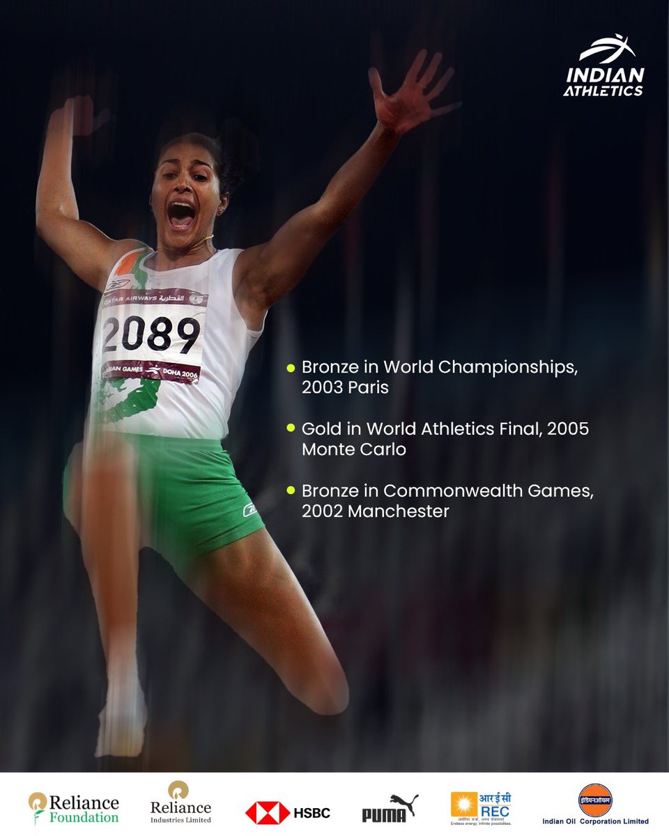 afiindia's tweet image. Wishing a very happy birthday to one of the most decorated legends of #IndianAthletics and Senior Vice President of AFI, Ms. Anju Bobby George 🇮🇳✨

#AFI