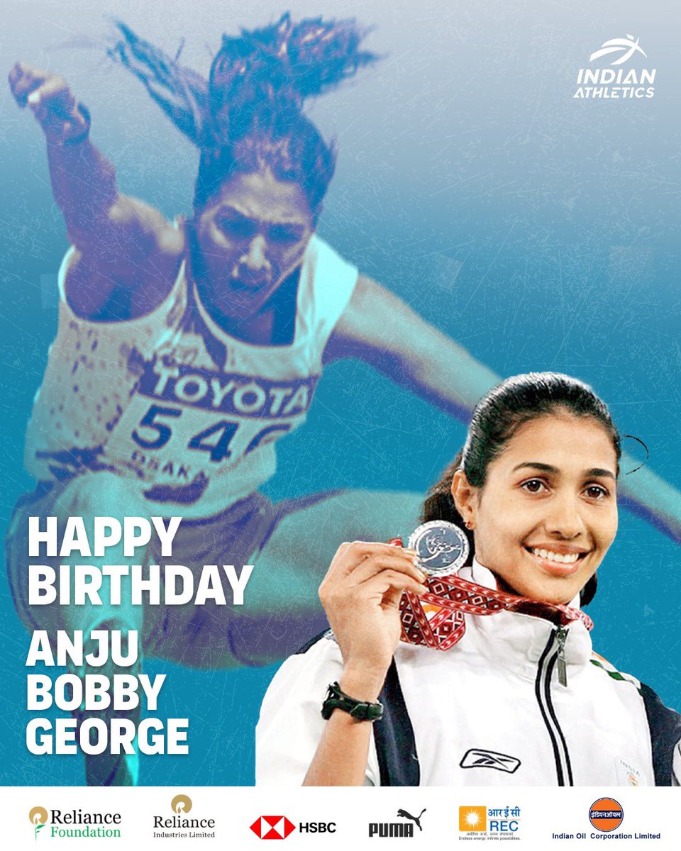 afiindia's tweet image. Wishing a very happy birthday to one of the most decorated legends of #IndianAthletics and Senior Vice President of AFI, Ms. Anju Bobby George 🇮🇳✨

#AFI