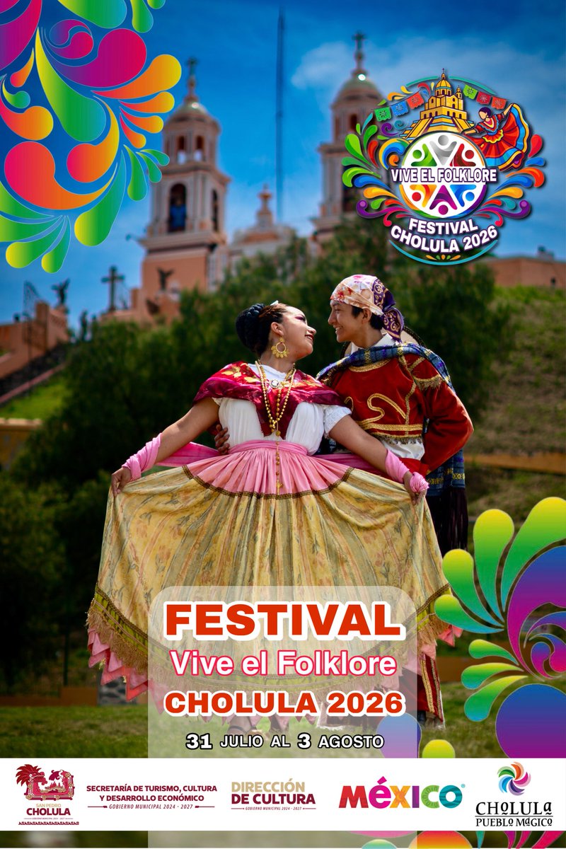 viveelfolklore's tweet photo. Puebla te espera…
con su tradición viva y su historia en cada paso.

🎭 Festival Vive el Folklore en Cholula 2026
📅 31 julio al 3 agosto

Regístrate:
https://t.co/WxZCKc9YQK

#ViveElFolklore #Cholula2026 #PueblaTradicional #FolkloreMexicano #DanzaTradicional https://t.co/oJKE7Smwlu