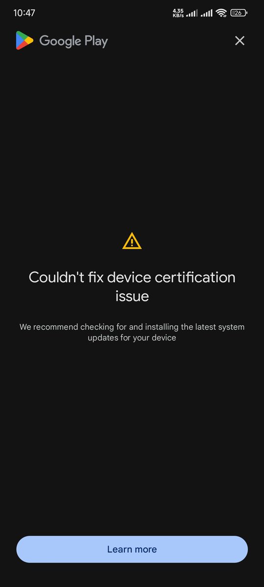 RathanNetha's tweet photo. @MiIndiaSupport @XiaomiIndia @Xiaomi I'm unable to use multiple payment applications just because the device environment is not correct. I checked playstore, the device is not certified. Just wanted to check why are you selling the Mi 11x  without having a device certification. https://t.co/BtV2QWLXUM