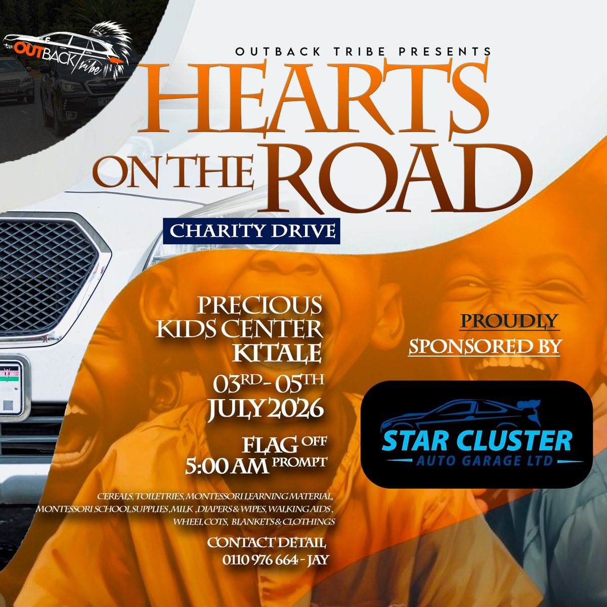 outbacktribe's tweet photo. We’re proud to have Star Cluster Garage on board as an official sponsor for our upcoming charity drive! 🙌

📦 They are also an official donation drop-off point:
📍 Topyard, off Enterprise Rd
📞 George – 0726 886 432

Pass by and make your contribution
#outbacktribe https://t.co/u1y0S3T6OJ