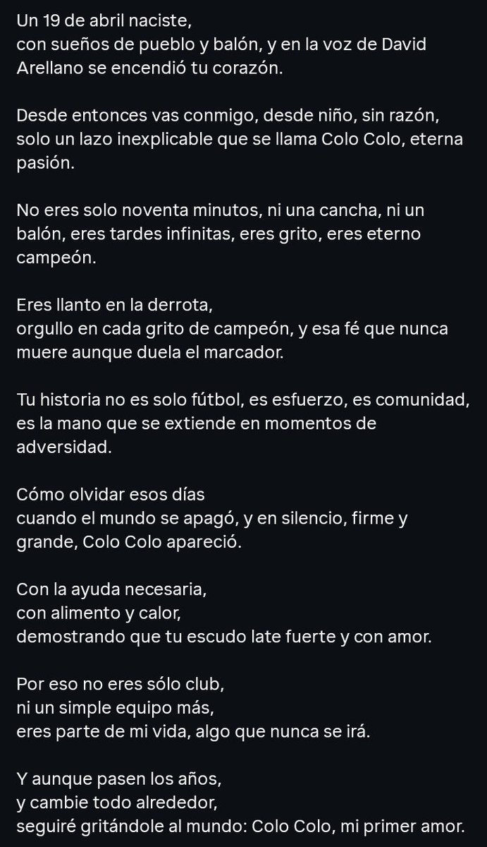 JuanZamoranoF's tweet photo. Feliz Aniversario mi Colo Colo amado, 101 años de gloriosa historia. Te regalo este poema en este día especial... y como dice la imagen que comparto en este post: Gracias por alegrar mi vida, gracias por existir. #ColoColo #19deAbril #101años #FelizAniversario https://t.co/oIYz5LO1r9