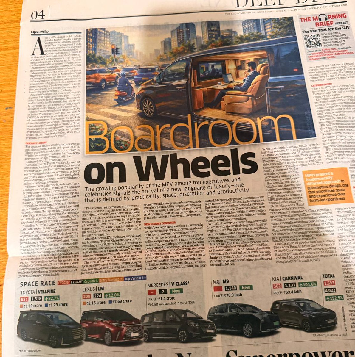 cmani's tweet image. Boardroom on Wheels

The growing popularity of the MPV among top executives and celebrities signals the arrival of a new language of luxury—one that is defined by practicality, space, discretion and productivity.

Source: The Economic Times

#automotive