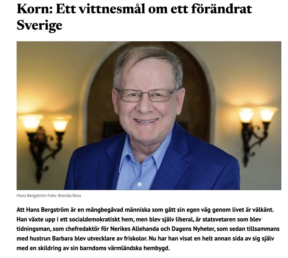 Hans Bergström har publicerat intressanta memoarer från sin uppväxt i Värmland på 1950-talet. Jag skriver om boken i dag, bland annat:

Han för ett intressant psykologiskt resonemang om att många människor med överklassbakgrund har en brist på kritik mot vår tids