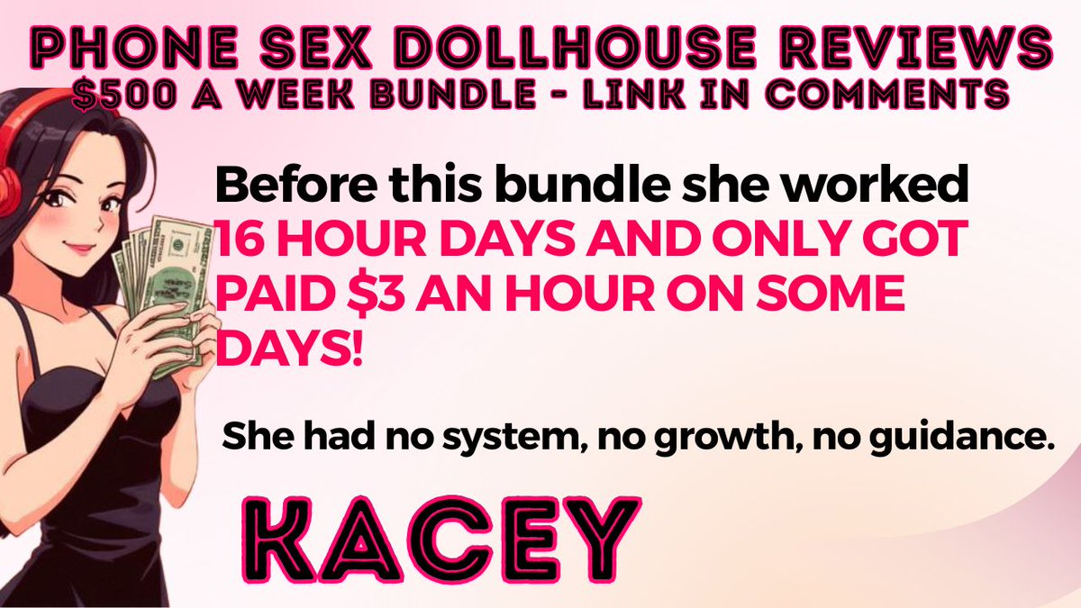 PhoneSex_Dolls's tweet image. She didn’t need to work more.

She was already doing 16-hour days.

What she needed was a system that helped her #makemoney from home.

👉 bit.ly/Dollhousehome

#makemoneyfast #workfromhomejobs #phonesexoperator #pso #jobs #workingfromhome #earnonline #money #gasprices