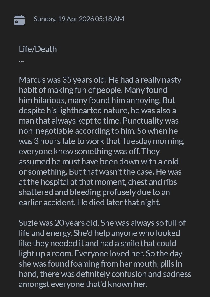 Alhenchi777's tweet image. The scariest thing isn’t death—
it’s how normal everything feels right before it.
#life #death #certainty #fleeting #writing