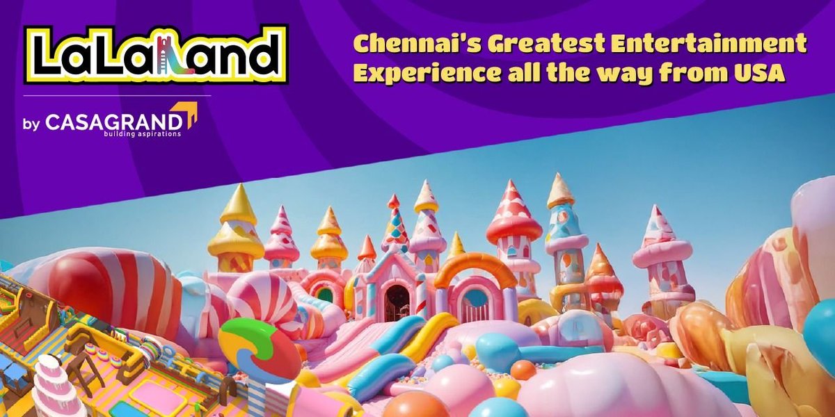 NaFaUpSpo's tweet photo. 🎡Candy-themed fun lands in Chennai🍭
Realty major #Casagrand to launch inflatable park #Lalaland in #Chennai on Apr 19 
📍Outer Ring Road (ORR)
🎪~40,000 sq ft of themed attractions
🤝Concept by US-based Global Media Box + Candy Bounce
A vibrant new leisure hotspot in the city🎉 https://t.co/tUNxAZUmRm