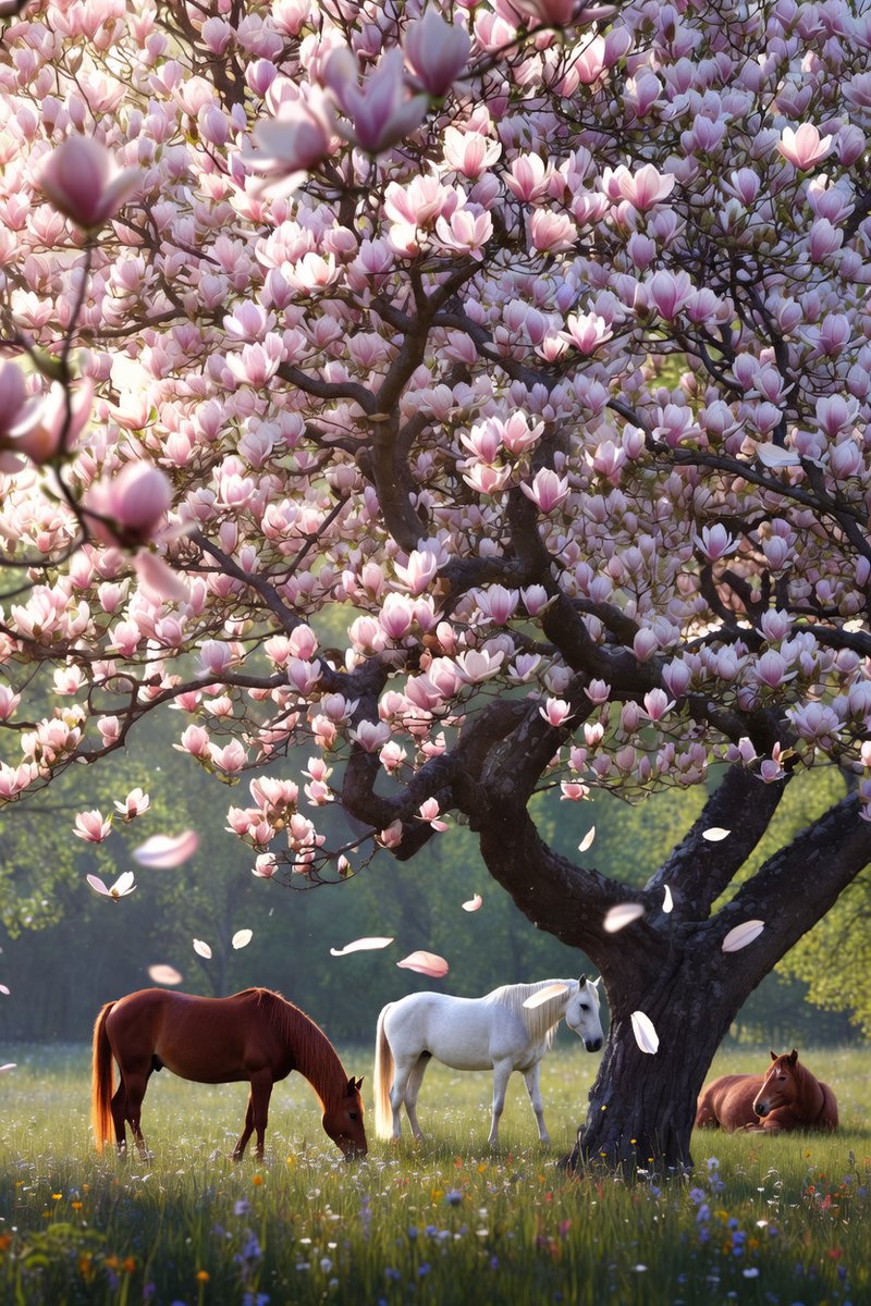 jazzy_bektas's tweet image. Petals falling. Peace found under the magnolia. 🌸 🐎 

#SpringVibes #HorseLovers #NatureLovers #Magnolia #Blooming