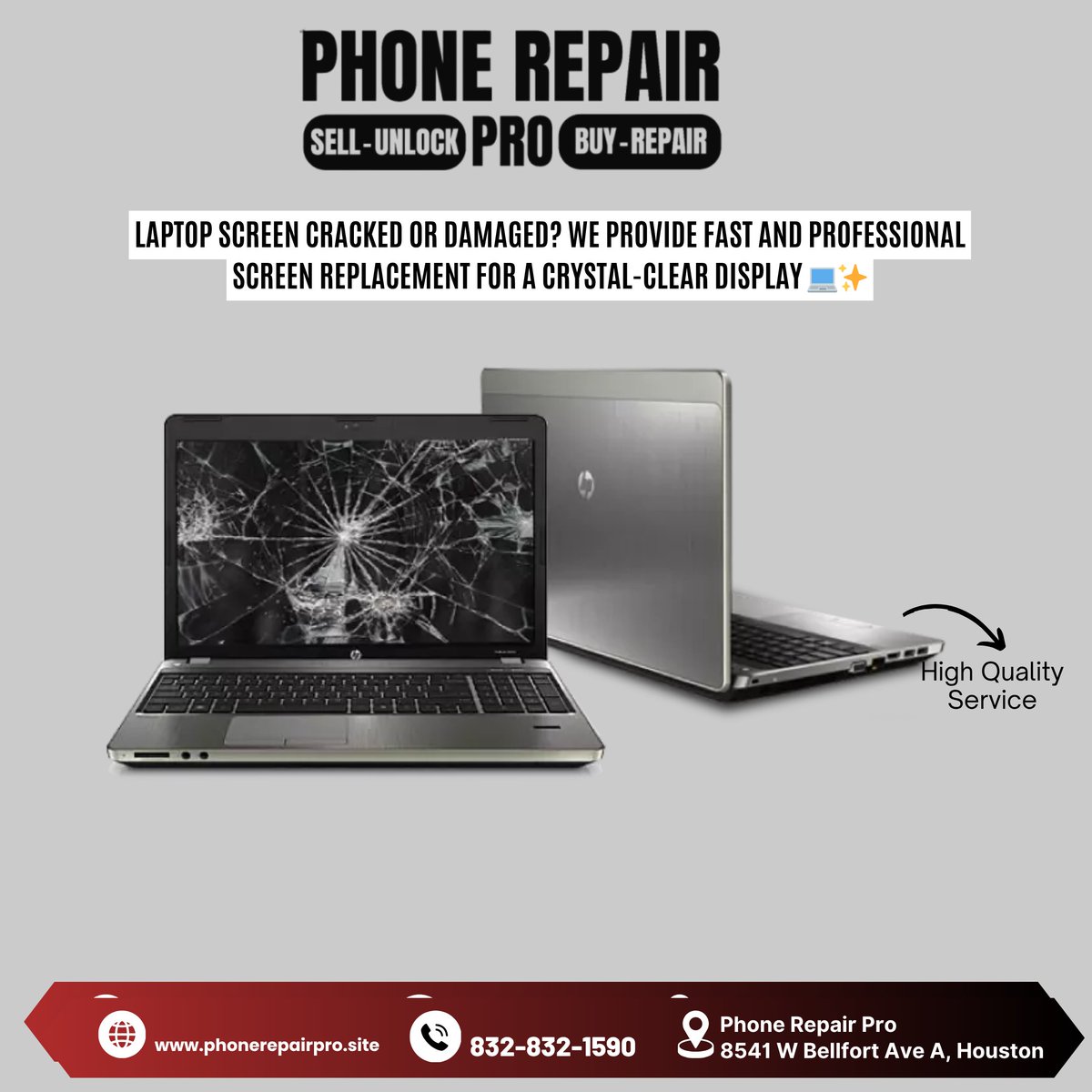PhoneP89527's tweet image. Cracked laptop screen? 💻💔
We fix it fast with high-quality replacement &amp;amp; clear display 🔧✨

⚡ Same-day repair
💎 Premium quality
💰 Affordable price

Visit us today!
📍 8541 W Bellfort Ave A, Houston, TX 77071
📞 (832) 832-1590

#LaptopRepair #ScreenFix #ComputerRepair