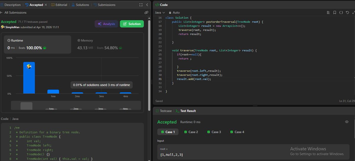 AmjadKhan9756's tweet photo. Day 49:- Doing #DSA on #LeetCode
Today solve one problem
Problem:145. Binary Tree Postorder Traversal
#DSA #NexJS #fullstackdeveloper https://t.co/AWKWdFU1mQ