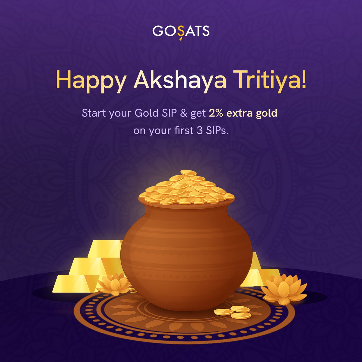 gosatsapp's tweet photo. Celebrate Akshaya Tritiya with a golden bonus! ✨

​🪙 Start a Gold SIP today (April 19)
📈 Get 2% EXTRA gold on your first 3 SIPs

​Limited time only. Start building your wealth now! https://t.co/azbCQlwAwY