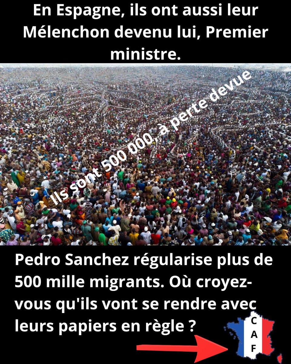 Lavocat_Libre15's tweet image. #Pedro_Sanchez #Espagne #Migrants #cinq_cent_mille 
Pedro Sánchez vient de lancer la régularisation massive de plus de 500 000 migrants. 
Un coup de poignard dans le dos de l’Europe, au moment même où l’Union européenne prétend durcir les règles sur l’immigration légale. Ce clone