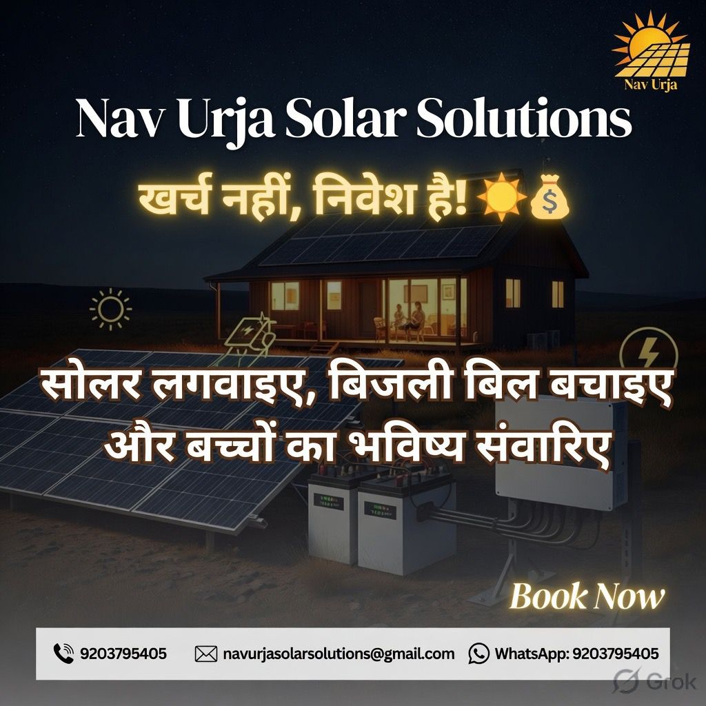 navurjasolar's tweet image. बचे हुए पैसों से SIP या RD शुरू करें और अपने बच्चों का भविष्य सुरक्षित बनाइए। 👨‍👩‍👧‍👦📈  
 देर न करें — आज ही बुक करें!  

Nav Urja Solar Solutions  

📞 9203795405  
 #Investment #SIP #RD #FinancialFreedom #SmartInvestment #GreenEnergy #RenewableEnergy #ElectricityBillSavings