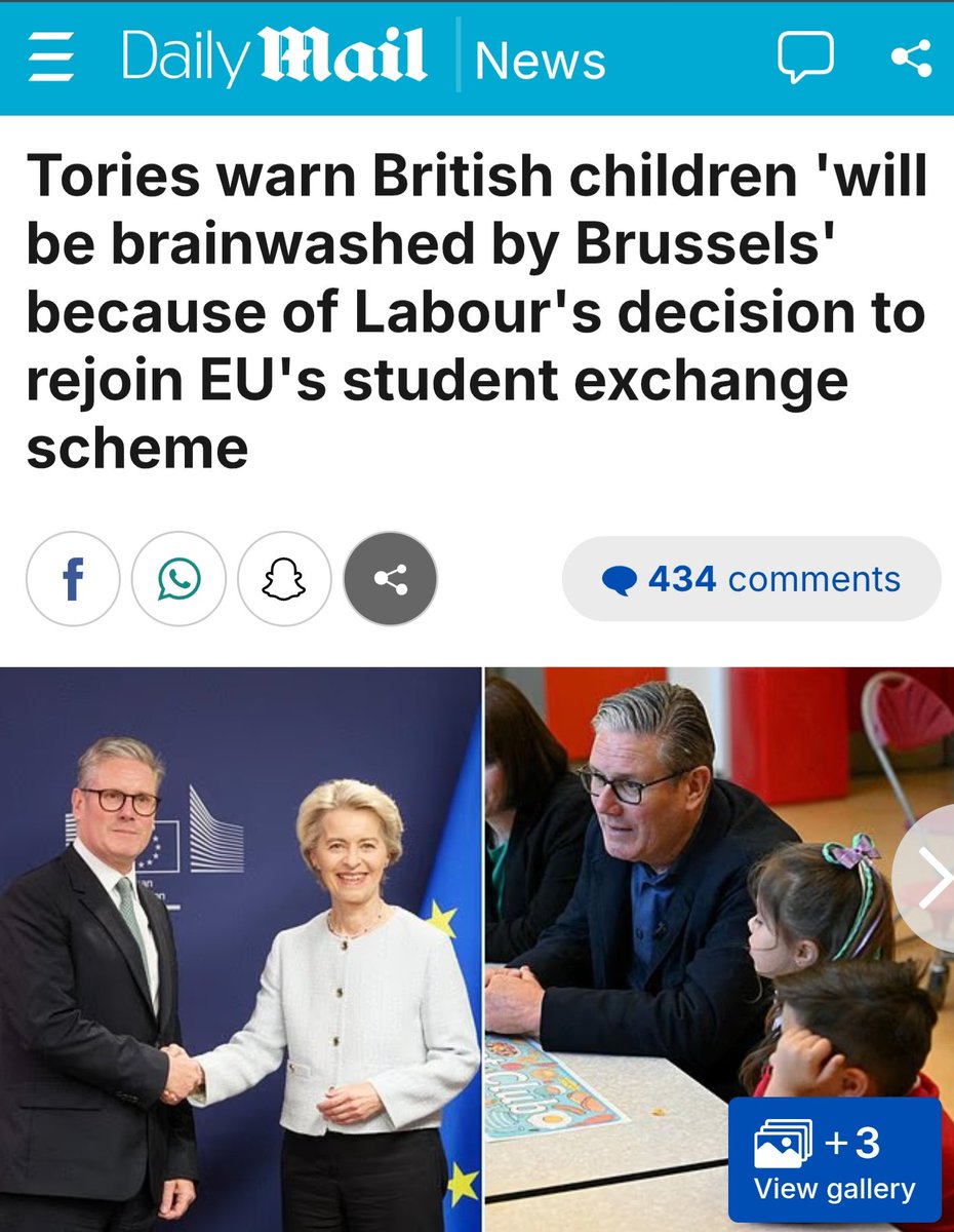 Suewilson91's tweet image. Apparently, children as young as 4 will be subjected to EU "mind control" when UK rejoins Erasmus.
The Tories have really lost the plot this time.