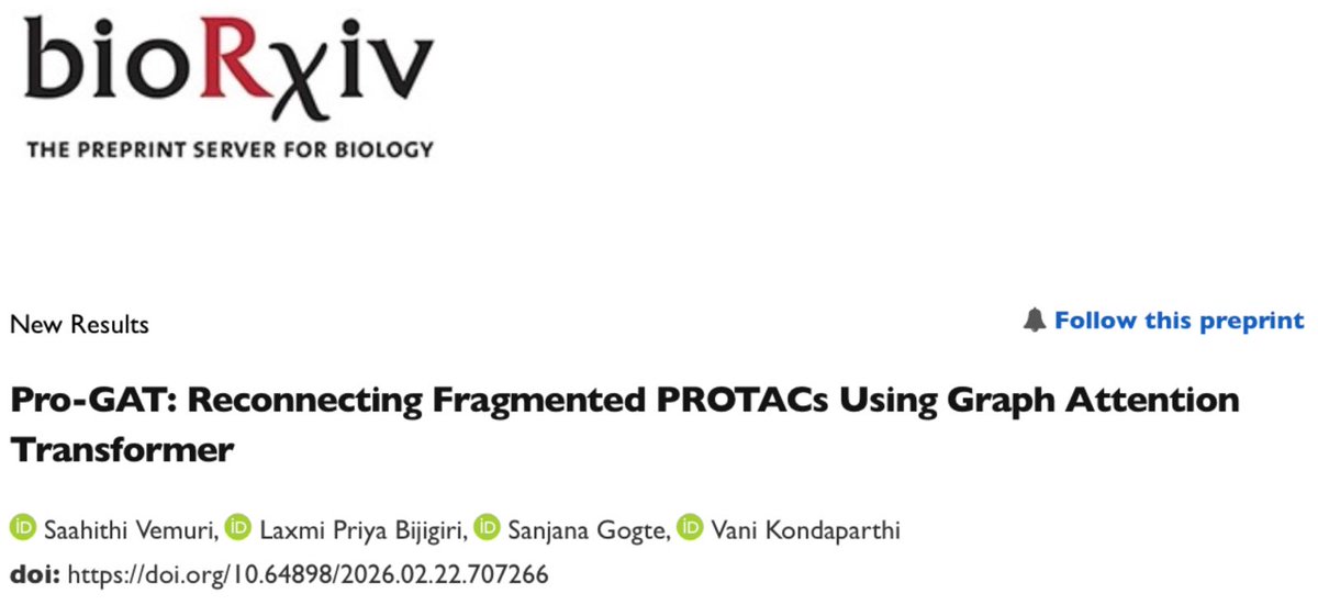Drugparadigm's tweet photo. Our preprint on "Pro-GAT: Reconnecting Fragmented PROTACs Using a Graph Attention Transformer" is now available on bioRxiv.
Check it out: https://t.co/RUXxmbYae0
#AI #DrugDiscovery #PROTAC #ComputationalBiology #ProGAT #Pharma #Drugparadigm https://t.co/NLstmpTiOW