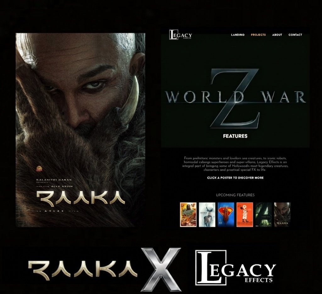 Legacy Effects now lists #RAAKA on their official site as an upcoming global project 

#RAAKA is stepping onto the GLOBAL stage with power 🌍⚔️

<a href="/alluarjun/">Allu Arjun</a> <a href="/Atlee_dir/">atlee</a>