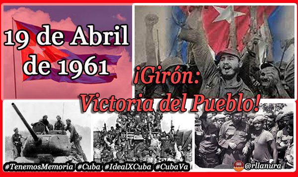 19 de abril es una fecha histórica clave en Cuba, marcada principalmente por la victoria en Playa Girón (Bahía de Cochinos) en 1961. #CubaViveEnSuHistoria 
#CubaEstáFirme