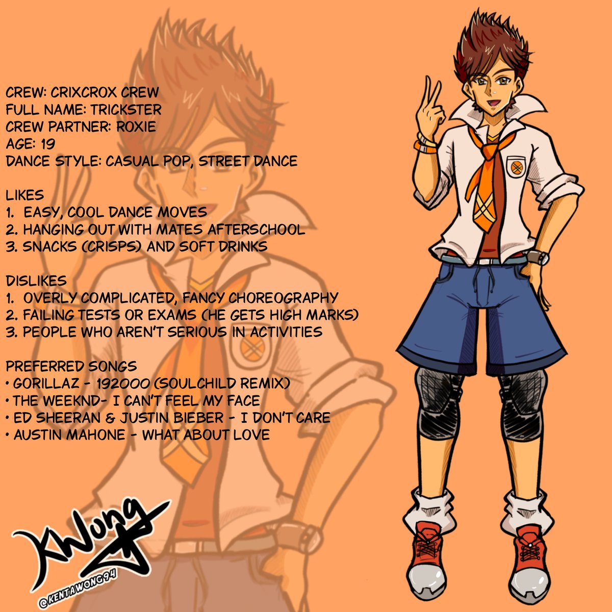 kentawong94's tweet image. Introducing Dancer OC: Trickster

Crew: CrixCrox Crew
Full Name: Trickster
Crew Partner: Roxie
Age: 19
Dance Style: Casual pop, street dance

#dance #artist #oc #procreate #digital