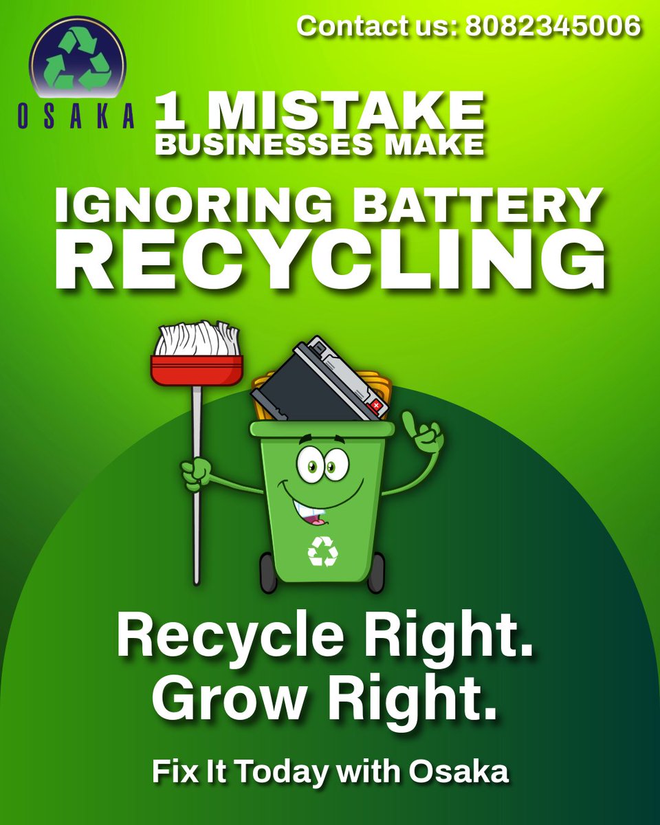 osakagroupindia's tweet image. 1 mistake businesses make ❌
Ignoring battery recycling

Recycle right. Grow right ♻️

📞 8082345006

#OsakaGroup #Recycling #Sustainability