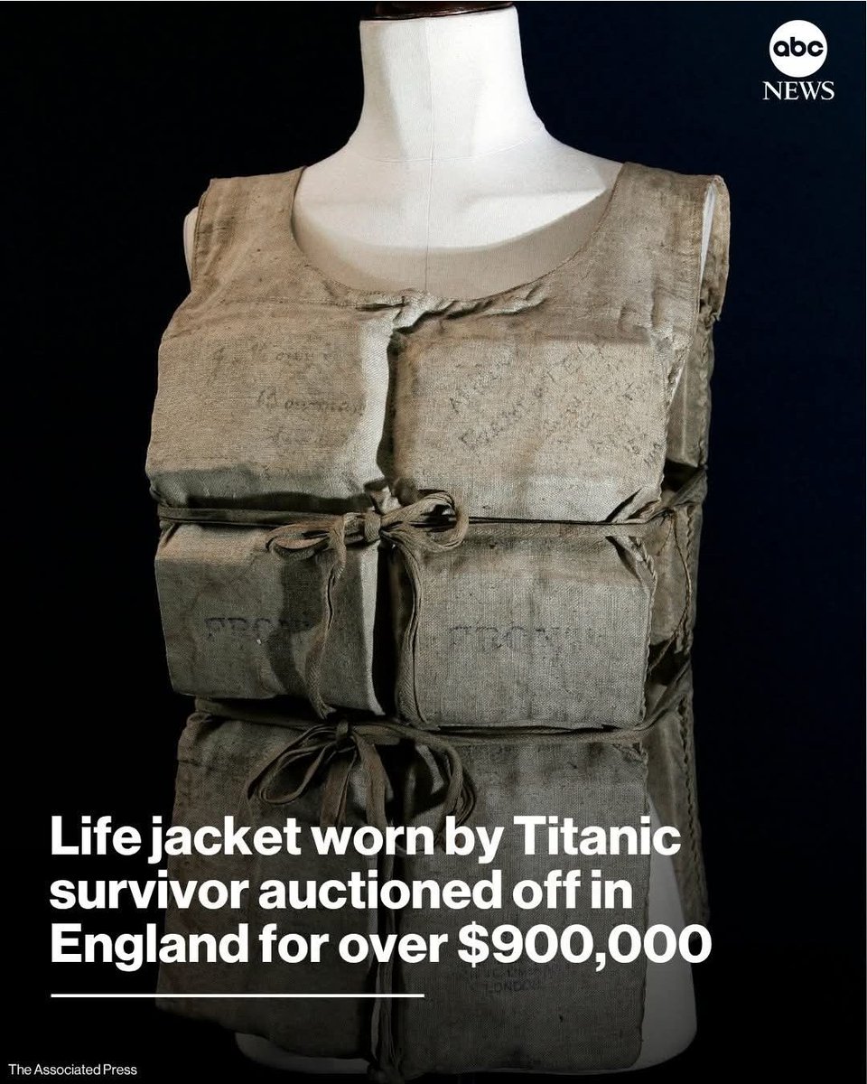 HighEndGarrett's tweet photo. Jack could of used this....
This life jacket helped someone survive one of the most tragic nights in history and was signed by the original owner and some other survivors.
It wasn’t made to be collectible.
It wasn’t preserved for value.
It was worn in a moment of pure survival.
Today, that same life jacket just sold for over $900,000.
Not because of materials.
Not because of rarity alone.
But because of what it represents.
A direct connection to the Titanic… and the people who lived through it.
There are collectibles… and then there are artifacts that carry history.