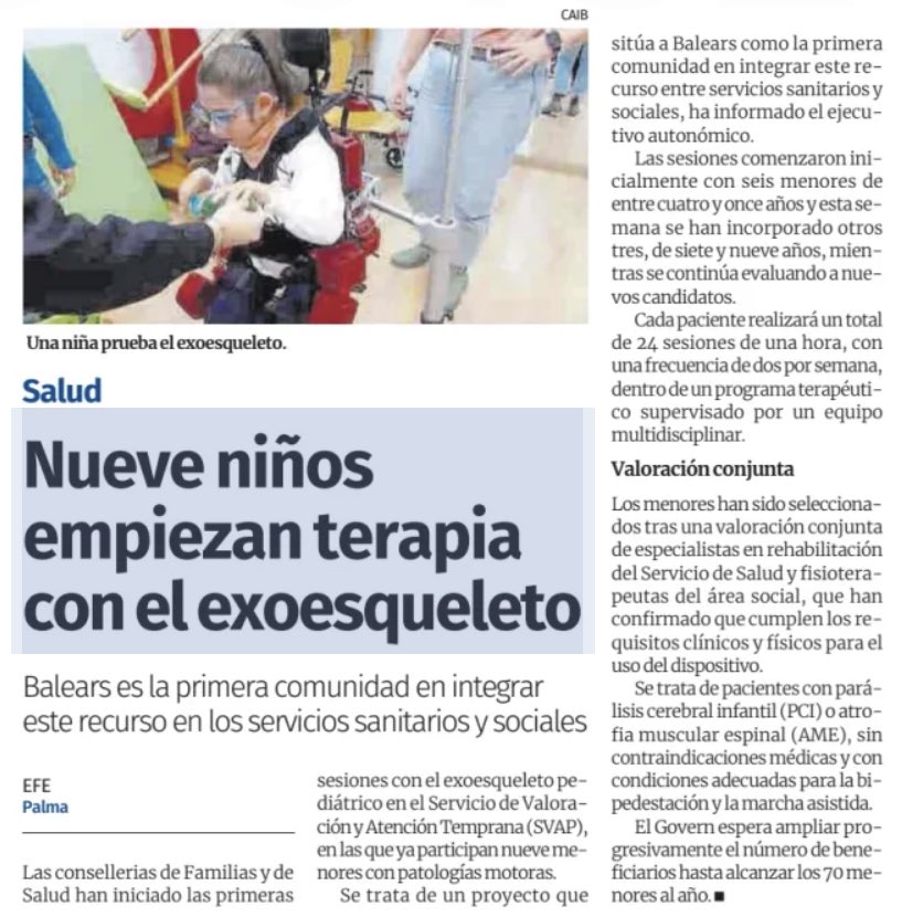 CAPDIibsalut's tweet photo. La CCAA de Balears integra el exoesqueleto entre sus recursos sanitarios y sociales #SiSePuede ⁦@SalutGOIB⁩ ⁦@GoibSocial⁩ https://t.co/eTge4u2ATV