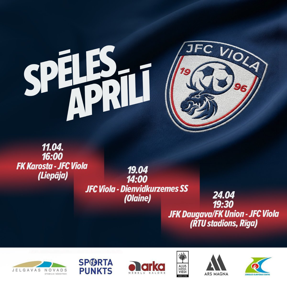 ✌️ Šodien, 19.04.2026 plkst. 14:00 JFC Viola vs Dienvidkurzemes SS (Olaines pilsētas stadionā)
⚽️ jfcviola.lv/2026/04/19/19-…
😎 Par draudzīgi pozitīvu futbolu!
#violai30 #draudzīgipozitīvsfutbols #jelgavasfutbols #jfcviola #jelgava #amatierufutbols #jfcviolaspēles