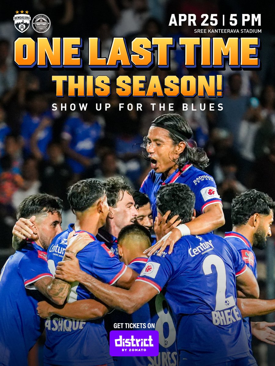 bengalurufc's tweet image. Be in that number, for the final time this season. 💙👊

Get your tickets for #BFCMCFC from here: district.in/events/isl-202… 🔗

#WeAreBFC #Jotheyali