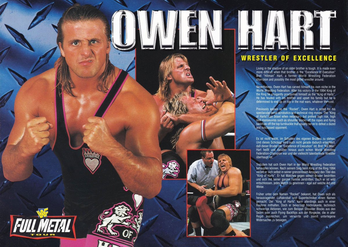 WWFWrestling1's tweet image. Profile of Owen Hart from the 1995 WWF Full Metal European Tour Programme. 👑❤️ #WWF #WWE #OwenHart