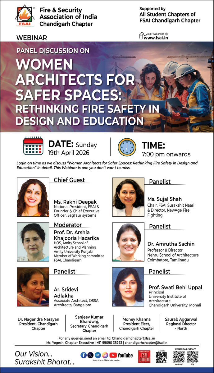 FSAIIndia's tweet image. 👷‍♀️ Women Architects for Safer Spaces

📅 19 April | 7 PM
A panel on rethinking fire safety in design &amp;amp; education.

👉 Join the webinar

#FireSafety #Architecture #WomenLeaders #FSAI #Design