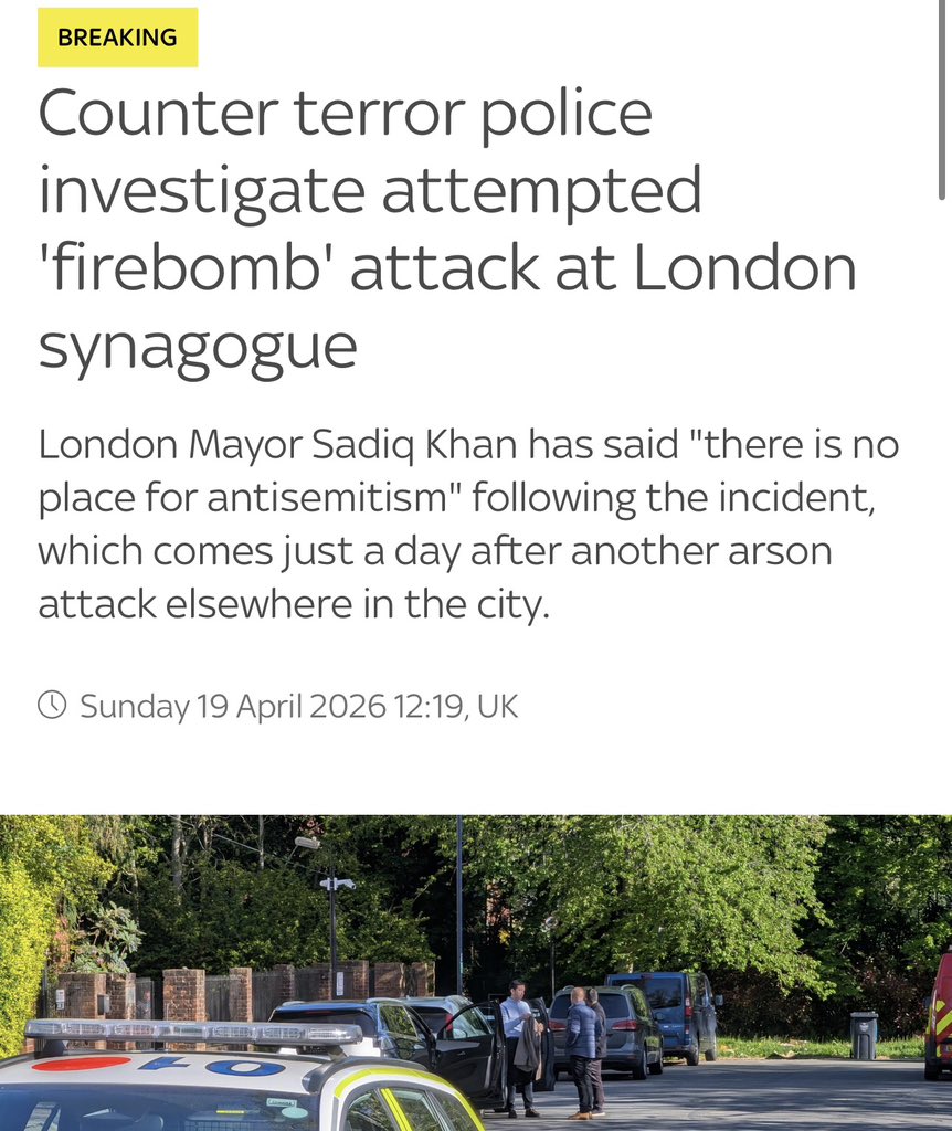 How the f*ck is this happening daily now?

🔴 Recent attacks on Jews in London:

- Synagogue in Harrow firebombed last night

- Jewish Futures building Arson attack the night before

- Drones targeting Israeli embassy with Radioactive and Carcinogenic material the day before that