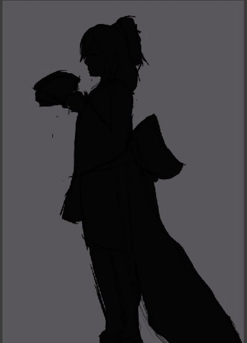 A shadow appears, cloaked in darkness. She holds a fan. As she wafts air into her face, all you could think of is:

Who is she?