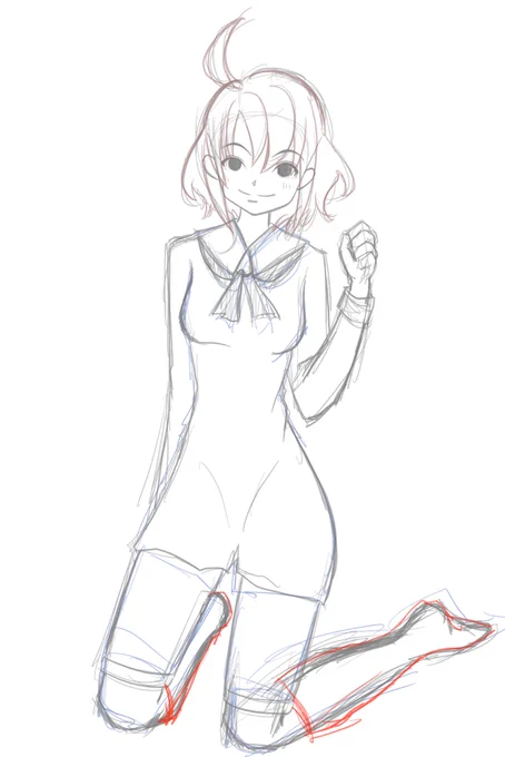 本日の下描きと線画 今日はドーナツ食べて 家でゴロゴロ〜(о'∀`о) #一次創作 #イラスト
