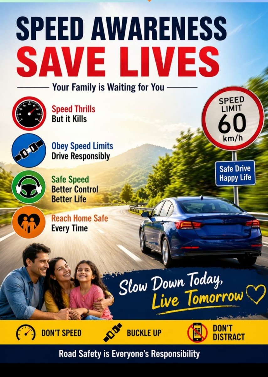 PiGovindpura's tweet image. Speed thrills for a moment, safety lasts a lifetime. Slow down, stay alert, and reach home safe. 🚗
#OverSpeedAwareness #RoadSafety
#SlowDown 
#DriveSafe 
#SpeedKills