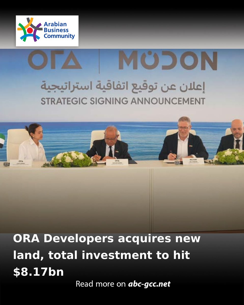 ABCinGCC's tweet image. ORA Developers is expanding its UAE presence through the acquisition of an additional 4.8 million sq m of land from Modon Holding in Ghantoot, increasing its UAE land bank to 9.6 million sq m.

Read more on abc-gcc.net/News/1/394861

#ABCNews #Acquisition #Land #Development