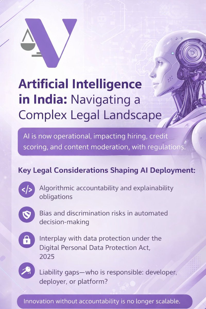 verumlegal_'s tweet image. Artificial Intelligence is no longer experimental. AI systems are increasingly shaping outcomes across sectors in India. But while adoption is accelerating, regulation is still catching up.

#AIRegulation #TechLaw #ArtificialIntelligence #DataGovernance #DigitalPolicy
