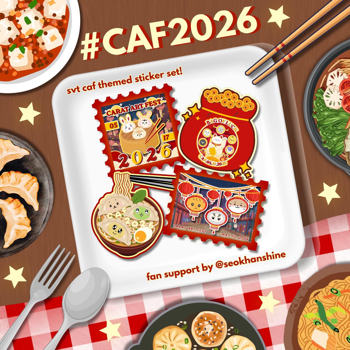 #CaratArtFest2026 🧧🥟🥢

✨ fan support by <a href="/seokhanshine/">p ☻</a>

— svt caf themed sticker set !
— mbf, like &amp; rt
— strictly 1:1 (limited quantity)

see u friends ! 🤩