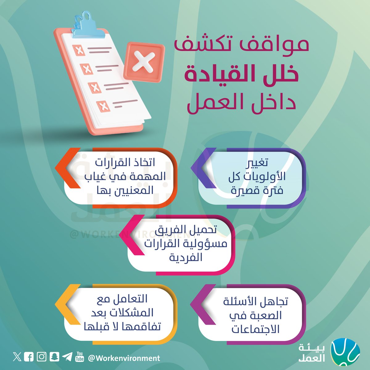 مو كل خلل واضح من البداية…
لكن يظهر في المواقف 👀

لما:
❌ يتم اتخاذ قرارات بدون الفريق
❌ يتم تجاهل الأسئلة
❌ تتغير الأولويات بشكل مستمر

هنا تبدأ المشكلة الحقيقية.

القيادة مو منصب…
القيادة وضوح وثقة.

برأيك، أي موقف هو الأخطر؟

#القيادة #بيئة_العمل #إدارة