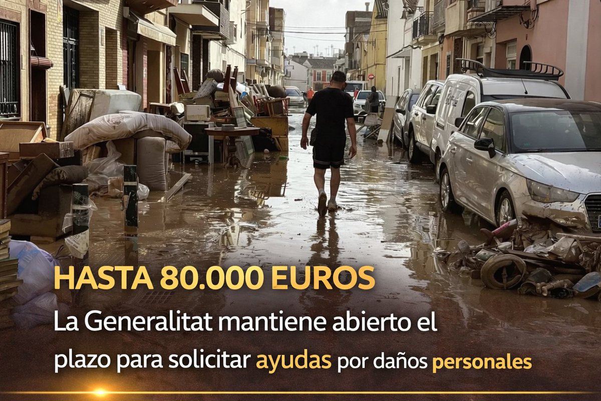 RevistaMasTuria's tweet image. ✍ La Generalitat mantiene abierto hasta el 25 de mayo el plazo para solicitar ayudas de 80.000 euros por daños personales de la #DANA

👁‍🗨 masturia.com/2026/04/la-gen…