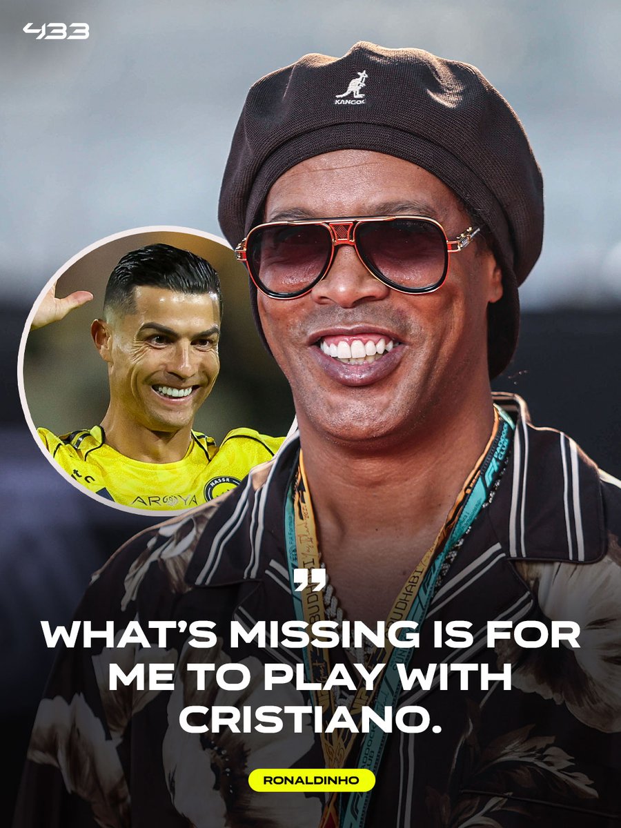 433's tweet image. 𝐈𝐌𝐀𝐆𝐈𝐍𝐄 𝐓𝐇𝐈𝐒 𝐂𝐎𝐌𝐁𝐈𝐍𝐀𝐓𝐈𝐎𝐍 😮‍💨🔥

Ronaldinho was recently asked if he would rather have Ronaldo Nazário or Lionel Messi on his team, to which he replied: "Cristiano Ronaldo." 😮

The Brazilian went on to explain that he already played with the others, so he