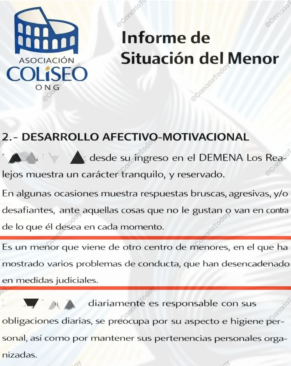 💥 El Gobierno de Canarias traslada de un centro a otro a MENAs conflictivos con condenas judiciales.

En este caso, un informe de la ONG Asociación Coliseo documenta el traslado a un centro de Los Realejos (Tenerife).